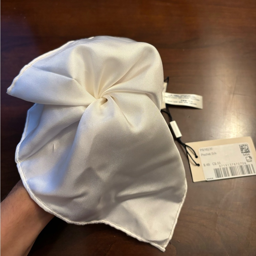 White Pocket Square. Pure Silk